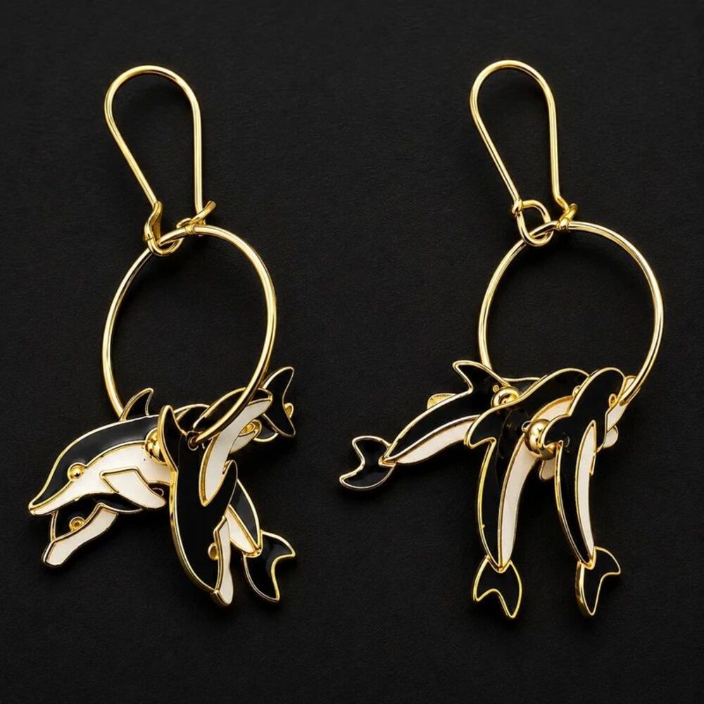 Black White & Gold Dolphin Dangle Earrings – Coastal Statement Jewelry